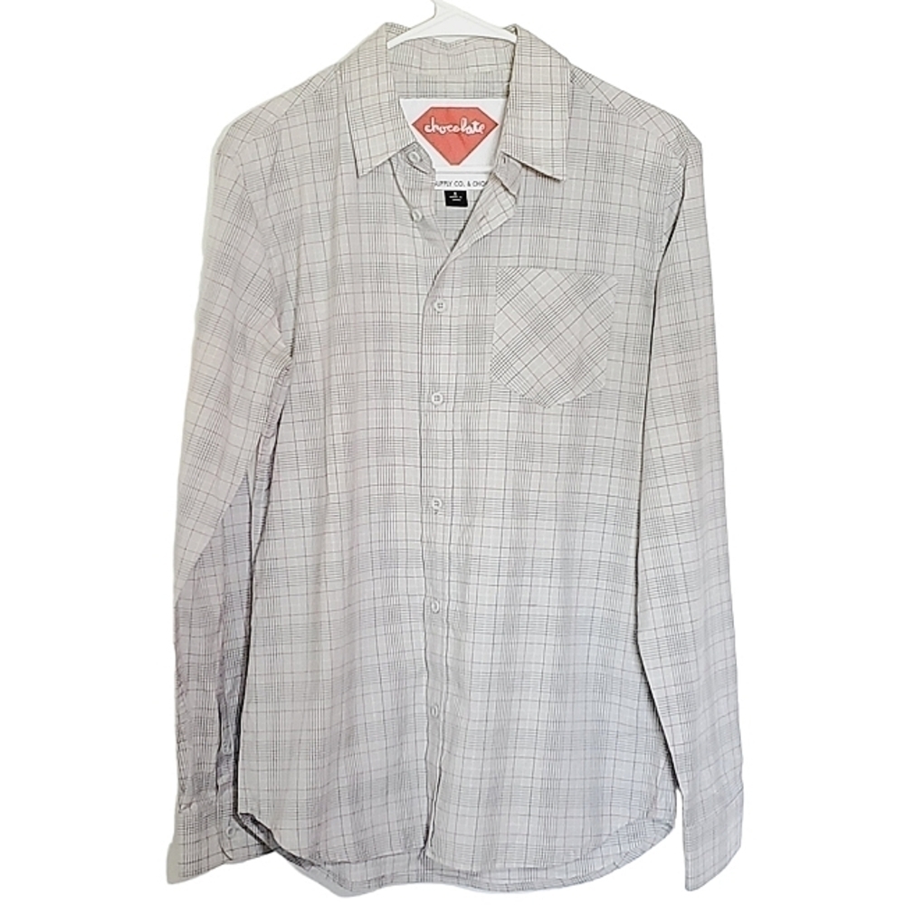 1404 * Diamond Supply x Chocolate Mens Plaid Button Down Blue White Size S